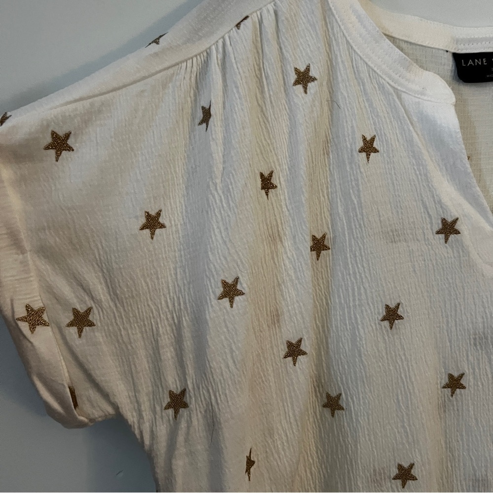 Lane Bryant Ivory Blouse with Bronze Star Details Patriotic Size 14/16 - Picture 10 of 15